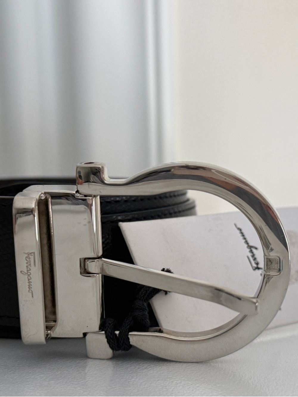 Salvatore Ferragamo Black Leather Belt with Silver Gancini Buckle - Picture 5 of 16
